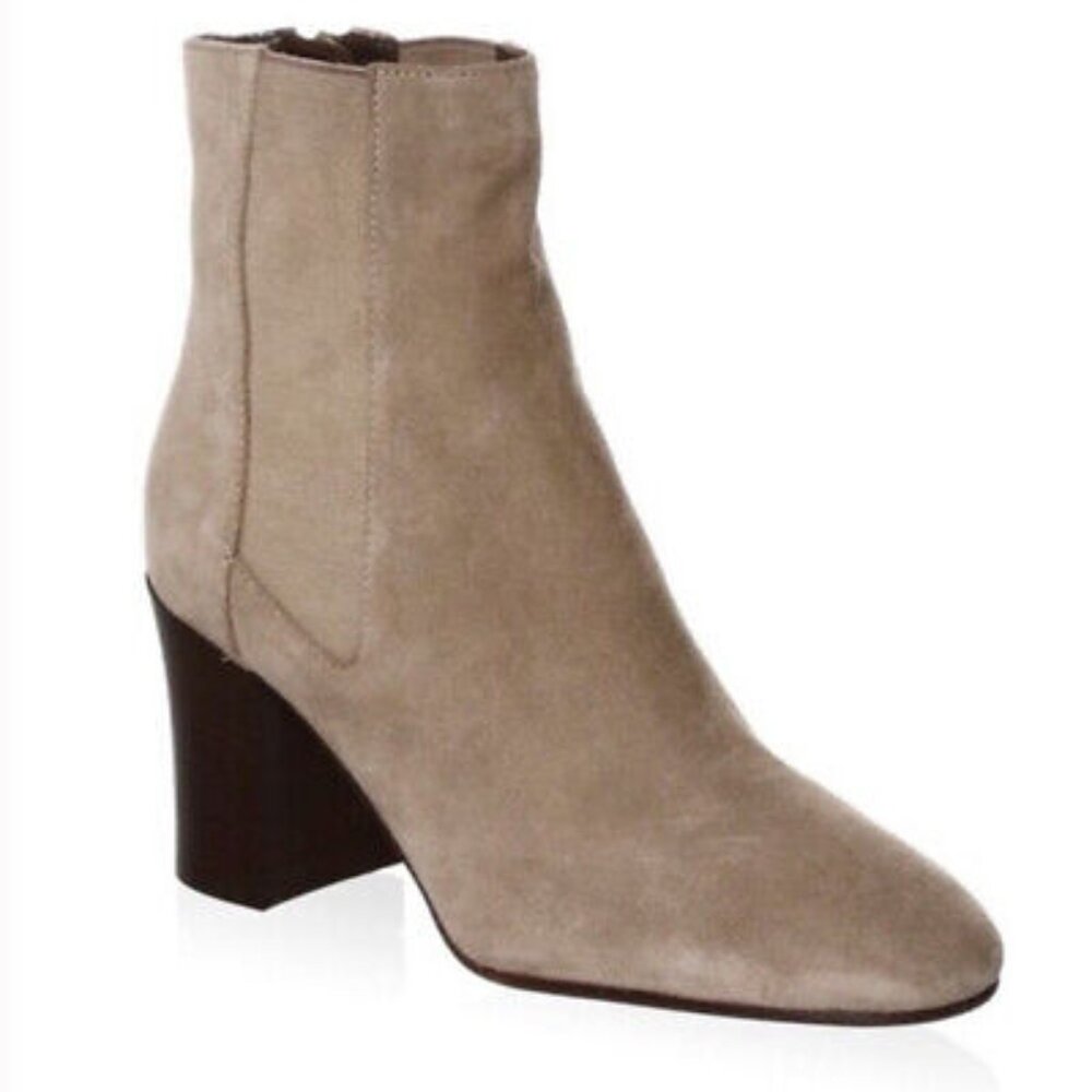 Aquatalia Women's Taupe Frida Leather Block Heel Classic Ankle Bootie Size 6.5